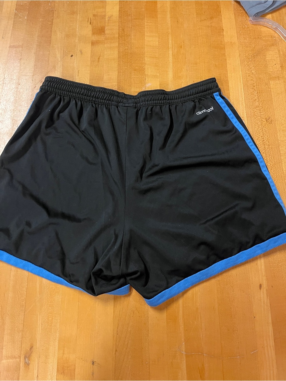 adidas Black Athletic Shorts with Blue Trim 3inch inseam - Picture 3 of 4